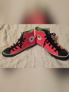 Converse High Top Lady Sneakers in Hot Pink, Lime Green with Black.